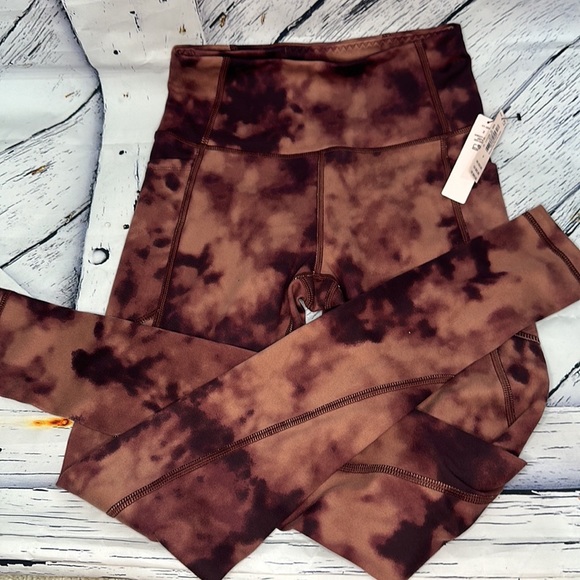 NWT VS VICTORIAS SECRET TIE DYE BROWN BURGUNDY LEGGINGS HIGH WAIST POCKETS 2 XS - Picture 3 of 10